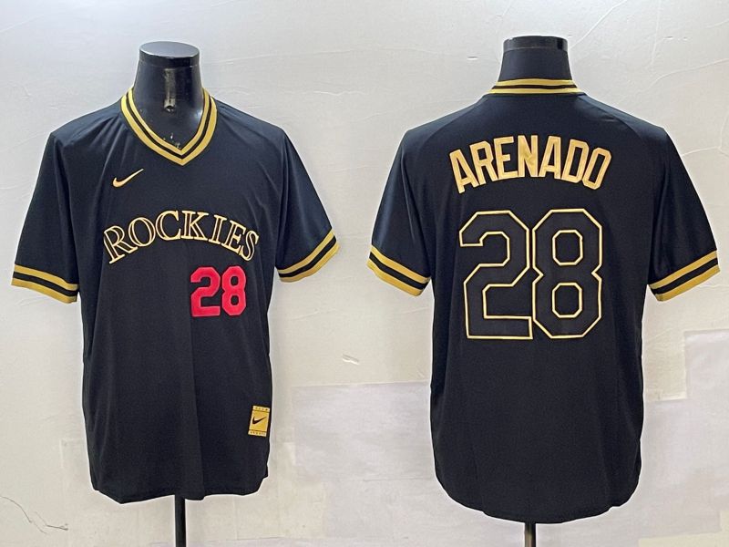 Men Colorado Rockies #28 Arenado Black Gold Game 2025 Nike MLB Jersey style 2